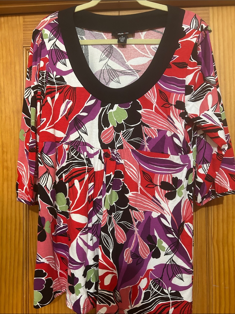 Style & Co. Floral Scoop-Neck Tunic in Red, Purple & Black